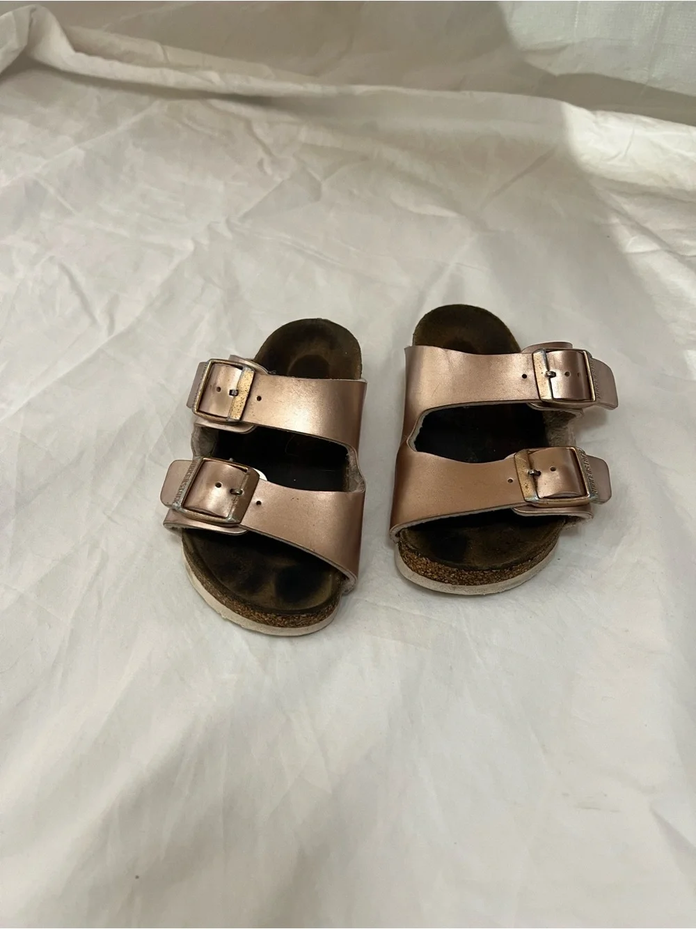 Birkenstock Kids Metallic Rose Gold Double Strap Sandals